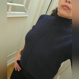 Zara Mock Neck Short Sleeve Knit Sweater Midnight Blue M Minimalist   Preppy